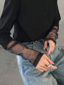 FRIFUL Women's Patchwork Leopard Print Crew Neck Long Sleeve Casual Loose Versatile T-Shirt, Autumn/Winter - Black - View 7