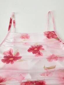 Sparklyn 少女春夏度假海滩优雅印花无袖修身连衣裙 - 粉色 - 查看 6