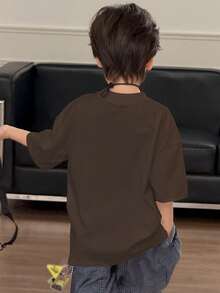 DAZY Tween Boy Solid Color Round Neck Casual Versatile Daily Wear Short Sleeve T-Shirt Summer - Brown - View 4