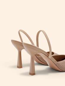 CUCCOO BASICS Tacones altos de stiletto de punta afilada de tela cómoda para oficina y viajes de mujer, color albaricoque - Albaricoque - Ver 9
