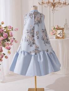 SHEIN 少女无袖碎花休闲雪纺连衣裙 - 藍色 - 查看 13