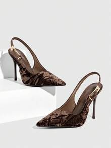 CUCCOO SZL Giày cao gót mũi nhọn thanh lịch dành cho nữ, thích hợp làm quà Giáng sinh. - Nâu nhung - Xem 3