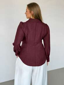 Auralis Burgundy Ruched Front Button Long Sleeve Shirt,Elegant Women's Blouse For Dinner,Autumn Office Lady Business Casual Tops,Plus Size Dark Red Blouse - Burgundy - View 3
