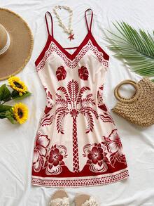Soleia Vestido camisero mini con estampado de palmeras y plantas tropicales para mujer - Multicolor - Ver 5
