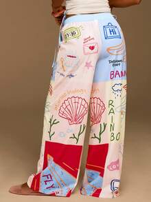 Athîral 女士休闲度假彩色格子印花弹力腰阔腿裤，春夏款 - 彩色 - 查看 2