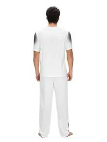 Rest Era Men's Casual Pajama Set With Zebra Print Short Sleeve T-Shirt And Long Pants - White - View 2