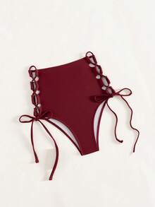 SHEIN Swim Braga de bikini de unicolor con lazos laterales para mujer, ideal para la playa - Burdeos - Ver 3