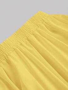 SHEIN MOD Rok Wanita Putih dengan Hiasan Rumbai di Bagian Bawah, Rok A-Line Berlapis Warna Hitam Bergaya Retro - Angsa kuning - View 4