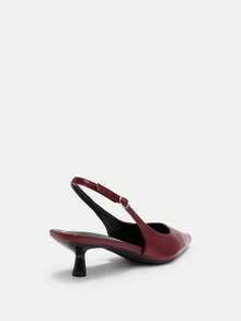 4厘米酒红色高跟鞋，派对礼服鞋，套穿式尖头细高跟鞋，优雅，猫跟鞋 - 紅色 - 查看 9