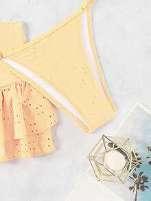 Swim Mod Bộ đồ bơi đi biển 3 món màu trơn dành cho nữ - Màu vàng - Xem 4