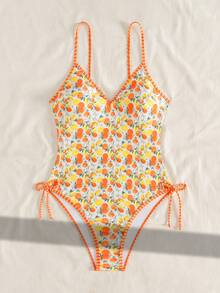Swim Mod 女士夏季度假休闲沙滩水果印花挂脖连体泳衣比基尼 - 彩色 - 查看 6
