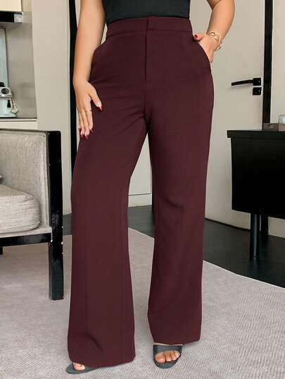 Dazy Plus Pantalones casuales rectos y sueltos de unicolor negro, para todas las estaciones