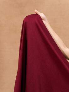 Zivah Burgundy, Autumn, Elegant, Bar Party Women's Dress, Dropped Shoulder One-Shoulder Pleats Asymmetric Design, Linen-Textured Fitted Waist Long A-Line Skirt - Burgundy - View 7