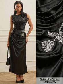 Lilora Women's Elegant Sleeveless Satin Dress - Black - View 3