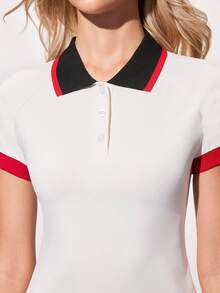 Gameset SHEIN Sport Men's Summer Contrast Color Short Sleeve Slim Fit Sports Polo Shirt - White - View 7