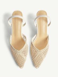 CUCCOO CHICEST Women's Fashionable Elegant Hollow-Out Pointed Toe Pumps, Summer - Apricot - View 2