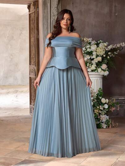 Aureia Plus Size Elegant Romantic Off-Shoulder Ruffle Hem Dress, Suitable For Weddings, Events, Dates, Balls, And Bridesmaid Occasions