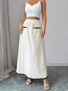 Selianne Chân váy xòe ôm dáng, thanh lịch, lãng mạn màu mơ, thiết kế túi, nơ lượn sóng, dành cho nữ, mùa xuân/hè. - Màu be - Xem 6