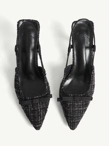 CUCCOO CHICEST Women Shoes Women's Pointed Heels Black Plaid Material Bow Stylish And Elegant Daily Commuter Hundred Heels Shoes Back Lift Empty Shoes Women's Shoes - Black - View 2