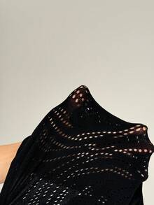 BamGleam 女士性感镂空网纱透视修身两件套 - 黑色 - 查看 6