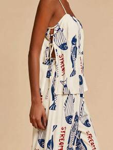 Travachic 女士鱼纹印花背心和印花长裤两件套，女士度假装，女士海滩度假装，女士夏季装，度假两件套 - 藍色 - 查看 6