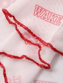 FRIFUL 女士宽松休闲百搭上衣，通体印花，饰有数字和字母图案，采用轻薄网纱面料，并配有同色缝线细节。 - 米色 - 查看 8