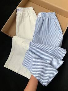 Comfortcana Plus Size Casual Versatile Commute Solid Color With Striped Pants - Multicolor - View 7