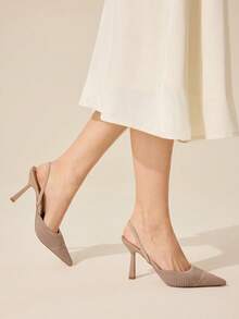 CUCCOO BASICS Tacones altos de stiletto de punta afilada de tela cómoda para oficina y viajes de mujer, color albaricoque - Albaricoque - Ver 5