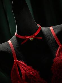 SpicyHot 4pcs/Set Romantic Lace Crotchless Sexy Lingerie Set - Red - View 7