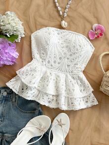 Soleia Áo croptop nữ thanh lịch, phong cách bohemian, nhiệt đới, không dây vai, xếp nếp, thích hợp cho các dịp thường ngày, đi nghỉ mát, đám cưới trên bãi biển, lễ tốt nghiệp, tiệc brunch, ngày lễ Thánh Patrick, kỳ nghỉ xuân, lễ Phục sinh, lễ hội âm nhạc. Thích hợp cho mùa Thu/Đông. - trắng - Xem 5