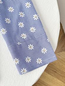 SHEIN Young Girls Blue Daisy Plaid Camisole & Shorts 2pcs Set, Casual Fashion Daily Wear - Blue - View 5