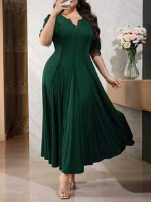 Modelyn Plus Size Women V-Neck Lace Patchwork Ruffle Casual Party Dress Elegant Dress For Women Zanzea Dress For Women Plus Size - Dark Green - View 5