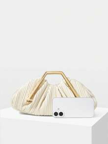 MOTF PREMIUM LADIES' ELEGANT PLEATED HANDBAG WITH EXQUISITE HARDWARE HANDLES - Off-white - View 3