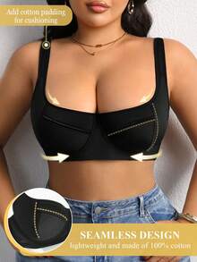 DesireSculpt Áo ngực cỡ lớn màu đen có gọng, cổ khoét sâu, dây đeo rộng thoải mái, ôm sát và nâng đỡ tốt. - màu đen - Xem 3