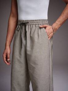 STYNVO Men's Casual Vacation & Commute Striped Print Drawstring Waist Loose Wide Leg Pants - Black - View 5