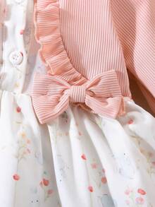 SHEIN 新生女宝宝红色蕾丝长袖碎花爱心印花连衣裙及配套发带两件套，优雅甜美可爱，适合秋季日常户外休闲活动。 - 粉色 - 查看 5