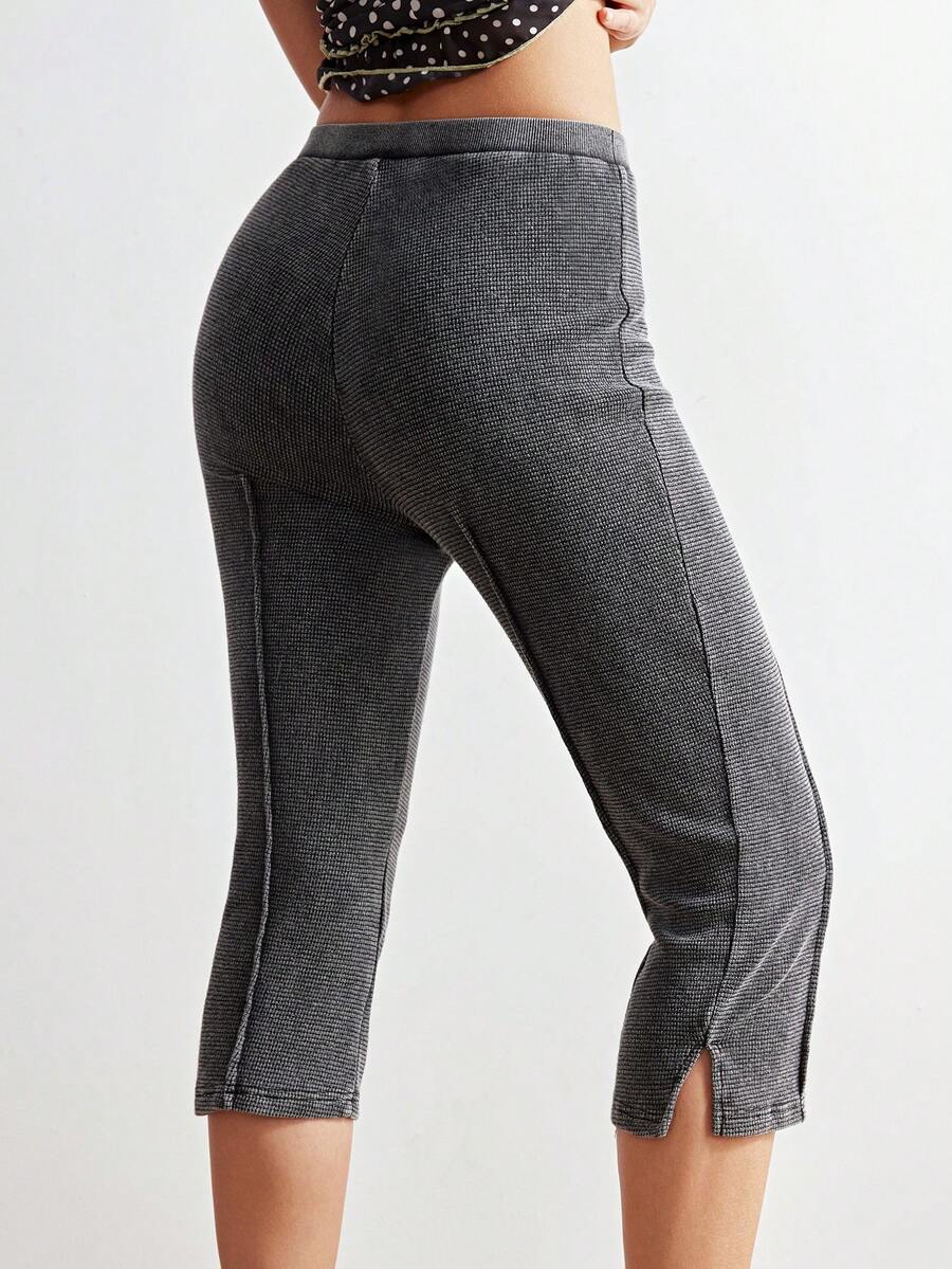 Bohemela 女士休闲纯色针织打底裤 - 黑色 - 查看 1