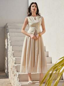Dazy-Less Women's Summer Elegant Sleeveless Dress - Apricot - View 6