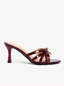 CUCCOO CHICEST Women's Shoes Classic Fashion Simple Black Patent Leather Stiletto Mule Sandals, Cross With Bow Women's Shoes, Commuting Versatile High Heels, Sexy And Elegant Wear Wedding Shoes Spring Shoes Bride Shoes - Burgundy - View 5