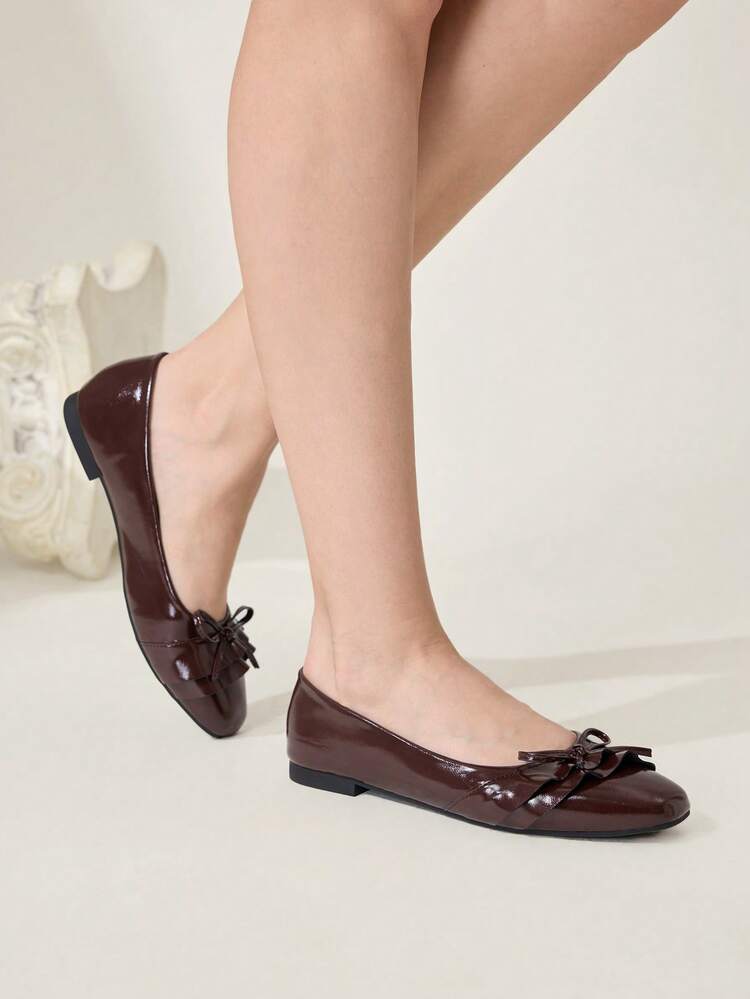 CUCCOO CHICEST Women's Slip-On Mary Jane Shoes, Fashionable Strap Solid Color Ruffle Bow Decor, Soft Sole Casual Shoes For Party, Commute And Easy Wear, Spring/Autumn Wedding Shoes Spring Shoes Bride Shoes