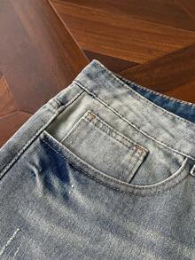 StoneGrade Men's Faded Light Blue Washed Loose Fit Vintage Casual Denim Shorts Jorts Going Out Hang Out Commute College Street - Light Wash - View 4