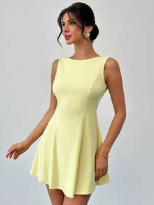 Firerie 女士优雅春夏新款简约露背短裙，适合日常通勤穿着 - 淡黃色 - 查看 6