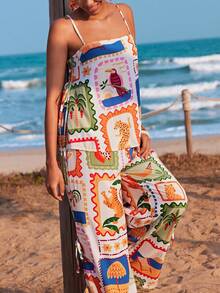 Travachic Conjunto de camiseta de tirantes y pantalones de pierna ancha con estampado animal para vacaciones de verano de mujer - Multicolor - Ver 7