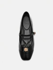 Bholvia Sapatos de Balé Quadrados Elegantes de Alta Qualidade, Preto com Retalhos e Contrastes de Cor, Rebites e Botões Dourados, Adequados para Uso Casual no Escritório, Passeios ao Ar Livre na Primavera/Verão, Compras na Rua e Piqueniques na Primavera, Modelo Versátil e Chique de 2024 - Preto - Visão 8