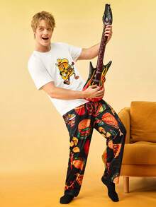 Men's Hamburger Pattern Elastic Waist Lounge Pants - Black - View 3