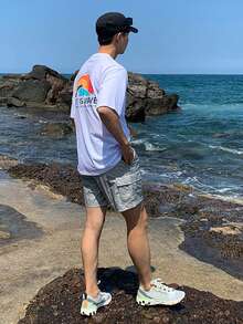 DAZY Quần short nam màu xám, cạp chun, chất liệu vải có họa tiết, kiểu dáng thường ngày, thích hợp cho mùa hè. - Xám - Xem 5