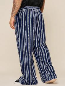 EASEVO Pantalones largos casuales de tela a rayas negras para hombres de talla grande - Multicolor - Ver 2