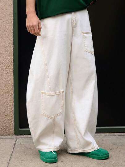 Open Phase Washed Multi-Pocket Cargo Jeans, Men's Personalized Barrel Leg Loose Casual Pants (Product Does Not Include Belt And Accessories) Relaxed Fit For Men ,Summer Holiday Outfits