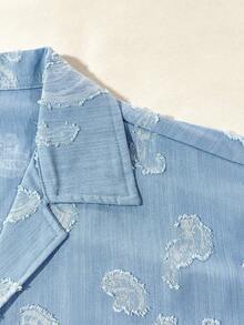 TOKVUE 男士休闲纹理度假风纽扣宽松短袖衬衫，夏季，情人节，春夏，送给男友的礼物，狂欢节，复古，街头风，派对，圣帕特里克节，外出，男士提花图案花卉领短衬衫 - 霧霾藍 - 查看 3