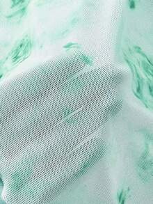 KARISMINA Top de mujer de ajuste ceñido, estampado, con escote sin tirantes y bajo regular/asimétrico, de malla tejida, para vacaciones, tops de verano - Verde - Ver 5